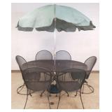 Iron patio table & 6 spring armchairs with