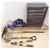 Master mechanic tool chest, garden tools &