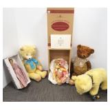 Steiff bear in box, 3 vintage large bears & a