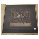 Framed antique Chinese embroidered rank badge