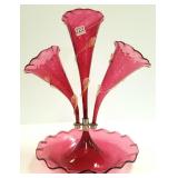 Victorian cranberry glass epergne