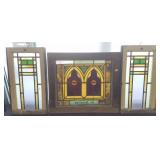 3 antique stained glass windows 20" x 24" etc.