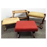 4 wood footstools- clawfoot, etc.
