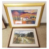 Framed signed watercolor & a framed watercolor