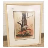 Framed signed G. Holliday pastel- mushrooms- 12" x