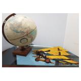 Lighted globe & metal airplane plaque