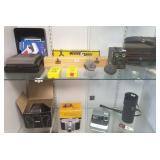 Group of cameras, binoculars, etc.