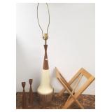 Mid Century lamp, 2 Danish candlesticks & a