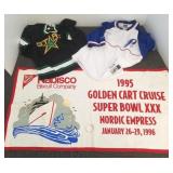 Group including North Stars jersey, Nabisco banner