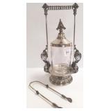 Victorian pickle castor with tongs