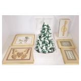 Ceramic Christmas tree, framed items, etc.