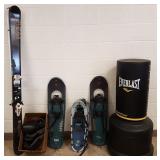 Group of snowshoes, snow skis & a kick boxing