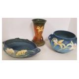 3 pieces of Roseville pottery 10" etc.