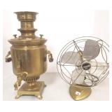 Brass samovar & an electric fan