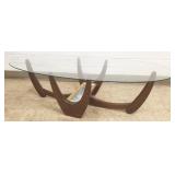 Mid-century wood & glass oval coffee table with