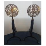 Pair of iron & brass andirons