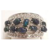 Sterling ring set with opal & white topaz