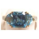 10k gold ring set with diamonds & fancy blue topaz