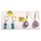 2 pair sterling earrings set with turquoise &