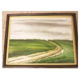 Framed signed watercolor - dirt road