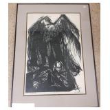 Framed pencil signed work on paper