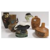 Group - 2 burl vases, Oriental bronze vase, etc.