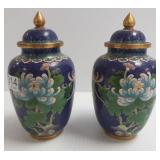 Pair 8" cloisonne covered urns