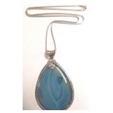Large sterling pendant on chain - blue agate