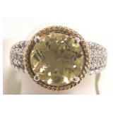 Sterling ring set with diamonds & limon quartz