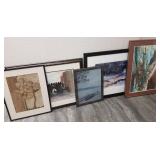 5 framed watercolors, etc.