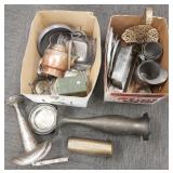 Group including copper tea pot, metal items,
