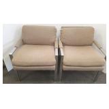 2 chrome upholstered designer arm chairs