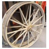 2 large wood & steel wagon wheels