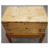 Small pine lift-top chest on stand
