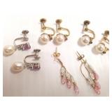 1 - 10k & 3 - 14k pairs pearl earrings