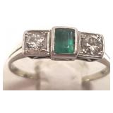 Antique 14k ring set with diamond & emerald