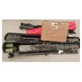 2 gun cases, folding chairs, knife, sword & golf