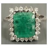 Tested 10k white gold ring s/w emerald & diamonds: