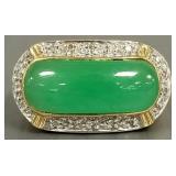 14k gold ring s/w green jade & diamonds: 8.0g,
