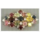 14k gold brooch s/w diamonds & multi-colored