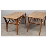 2 mid-century Mersman side tables w/ magazine rack