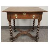 Antique oak barley twist table w/ drawer- 27 1/2'H
