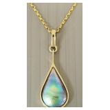 9K gold pendant & chain s/w paua pearl- 6.2g
