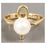 14K gold ring s/w pearl (ankh symbol) 2.5g; size