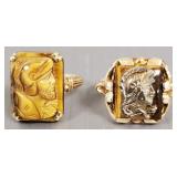 2 vintage 10K rings s/w tigers eye- 6.5g total;