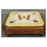 Antique English burlwood & needlepoint footed