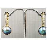 Pr. 18K gold drop earrings s/w diamonds &