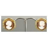 Tested 14k gold cameo earrings s/w diamonds: