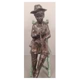 Antique style bronze boy sculpture with flute-