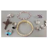 Gp sterling silver jewelry incl garnet crosses,